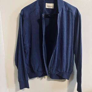 Paper denim cloth Bomber Jacket Zip Up Blue‎ Medium Y2K Soft With Pockets